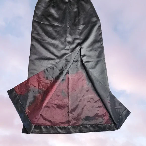 Vintage 90s Dave & Johnny Black Long Formal Maxi Front Slit Gothic Vampy Skirt - Picture 3 of 8